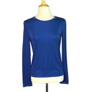 EQUIPMENT Women Medium Dark Blue Pullover Silk T Shirt Long Sleeve Quiet Luxury
